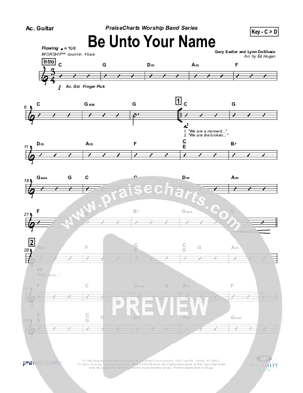 Be Unto Your Name Rhythm Chart (Robin Mark)