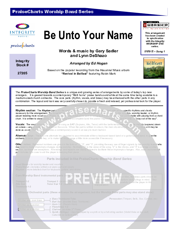 Be Unto Your Name Cover Sheet (Robin Mark)
