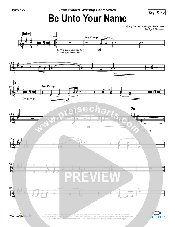 Be Unto Your Name French Horn 1/2 (Robin Mark)