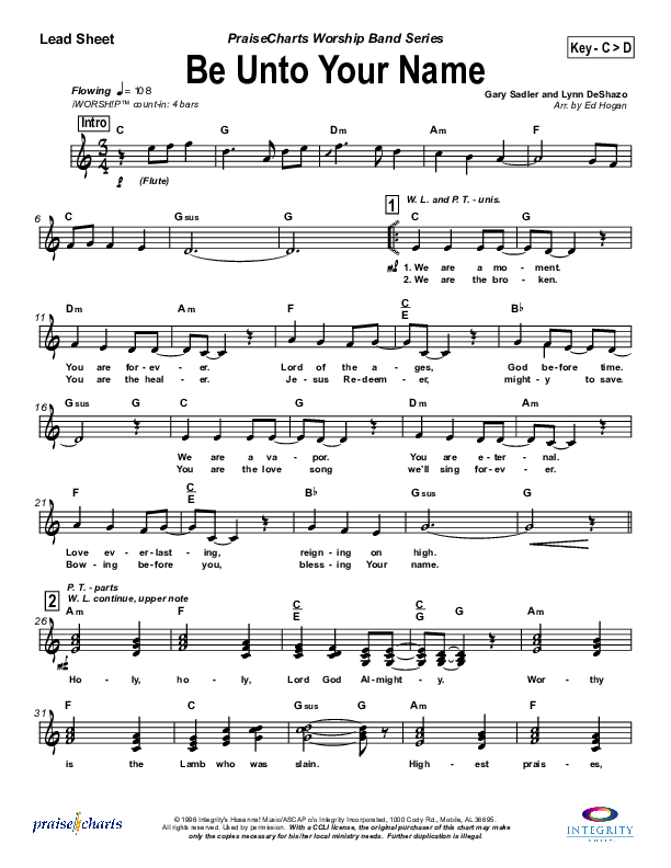 Be Unto Your Name Lead Sheet (Robin Mark)