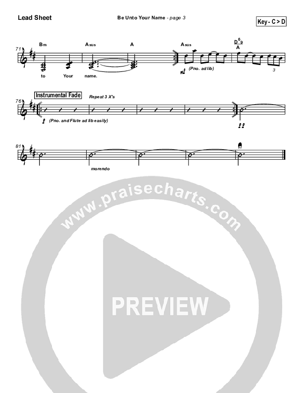 Be Unto Your Name Lead Sheet (Robin Mark)