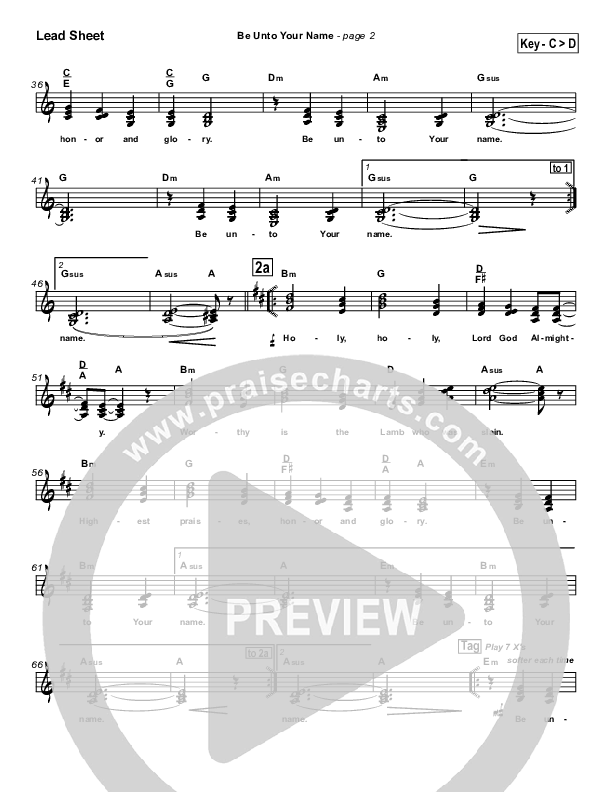 Be Unto Your Name Lead Sheet (SAT) (Robin Mark)