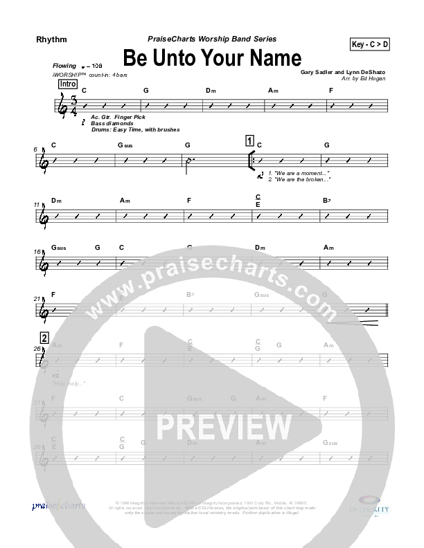 Be Unto Your Name Rhythm Chart (Robin Mark)