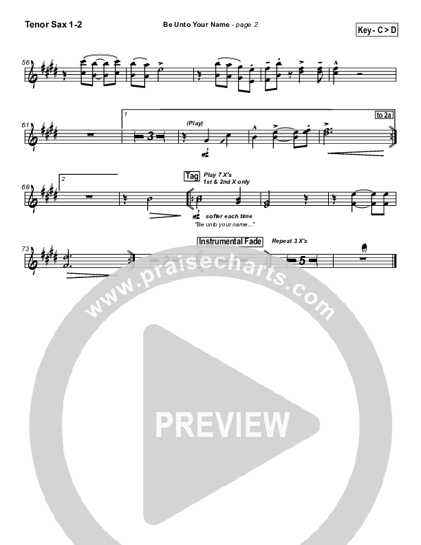 Be Unto Your Name Tenor Sax 1/2 (Robin Mark)