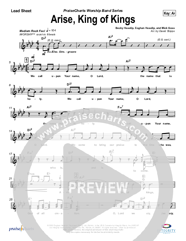 Arise King of Kings Lead Sheet (Eoghan Heaslip)