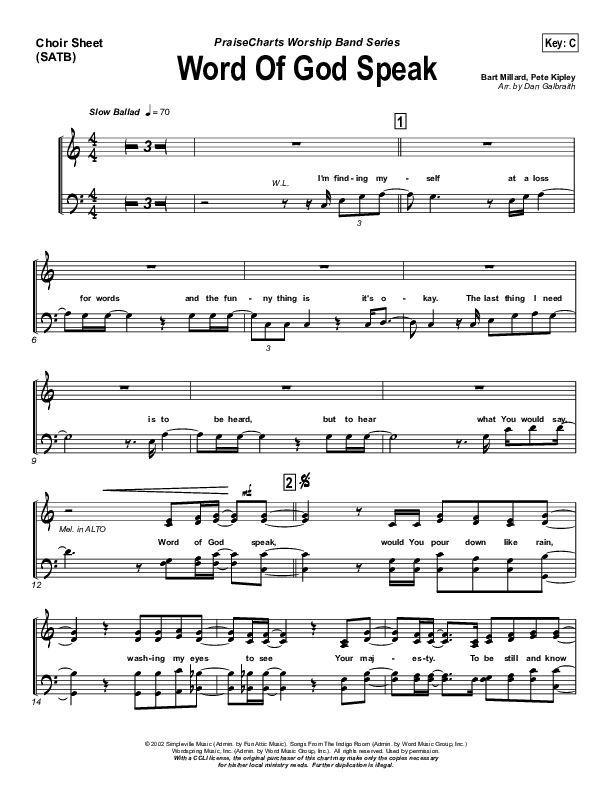 Word Of God Speak Choir Sheet (SATB) (MercyMe)