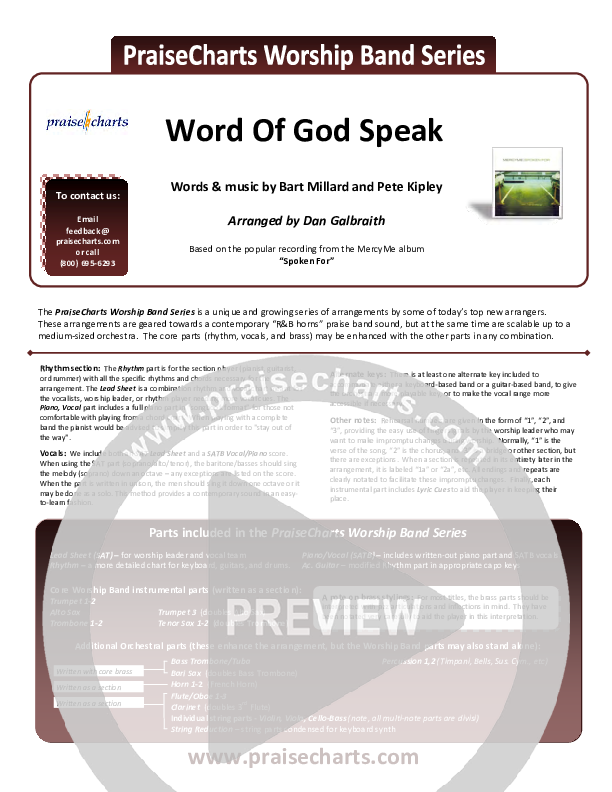 Word Of God Speak Cover Sheet (MercyMe)