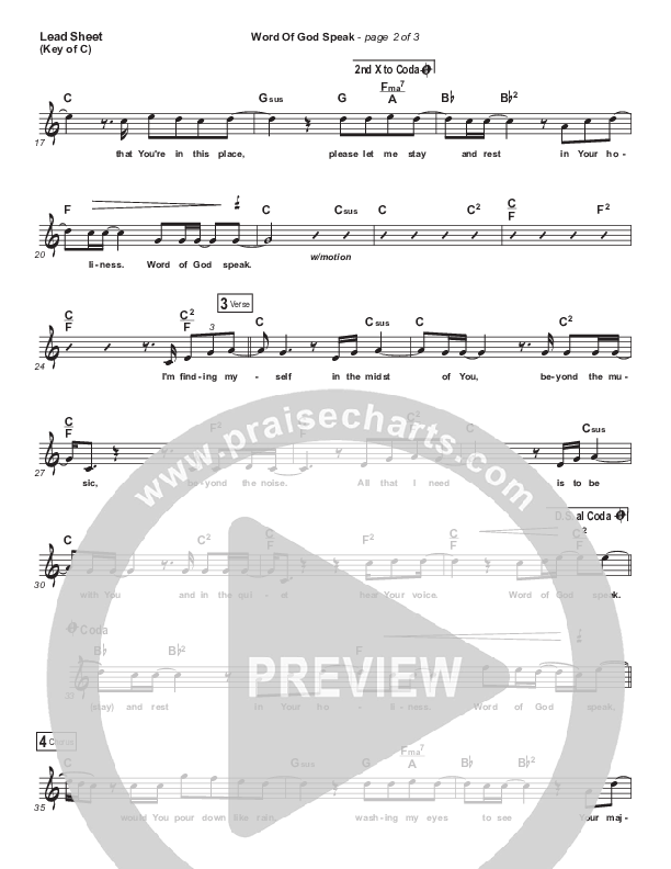 Word Of God Speak Lead Sheet (Melody) (MercyMe)