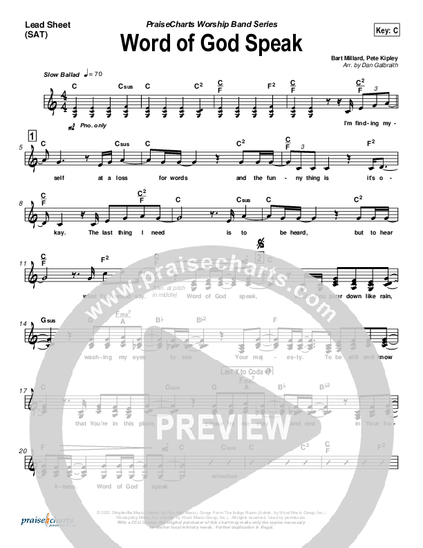 Word Of God Speak Lead Sheet (SAT) (MercyMe)