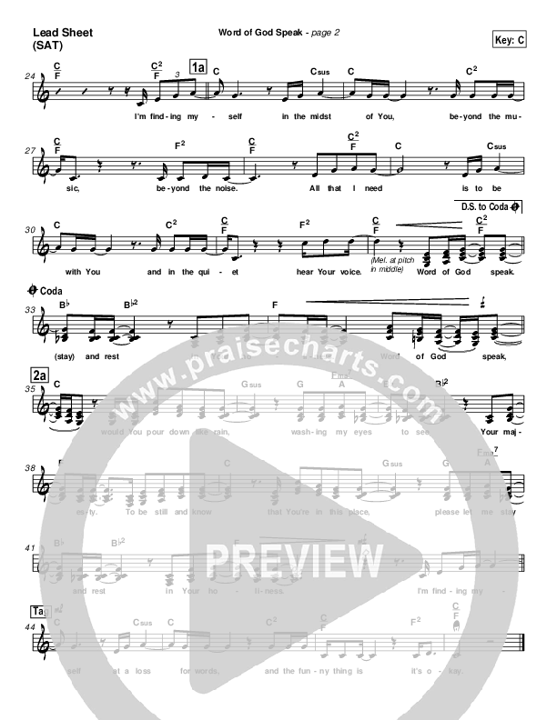 Word Of God Speak Lead Sheet (SAT) (MercyMe)