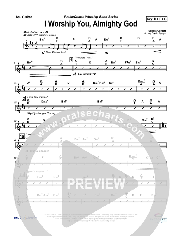 I Worship You Almighty God Acoustic Guitar (Sondra Corbett)