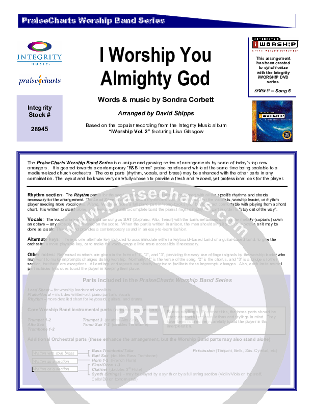 I Worship You Almighty God Orchestration (Sondra Corbett)