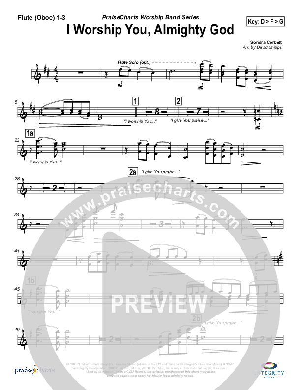 I Worship You Almighty God Flute/Oboe 1/2/3 (Sondra Corbett)