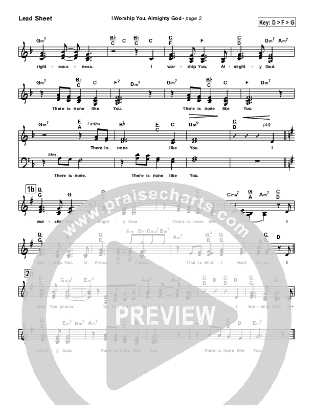 I Worship You Almighty God Lead Sheet (SAT) (Sondra Corbett)