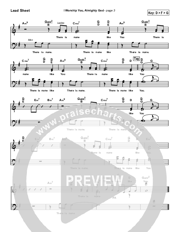 I Worship You Almighty God Lead Sheet (SAT) (Sondra Corbett)