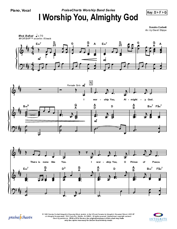 I Worship You Almighty God Piano/Vocal Pack (Sondra Corbett)