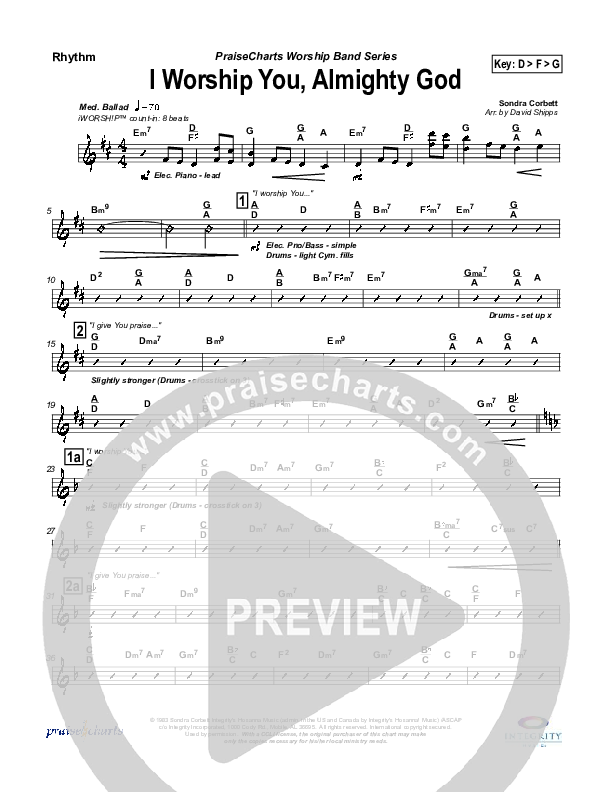 I Worship You Almighty God Rhythm Chart (Sondra Corbett)