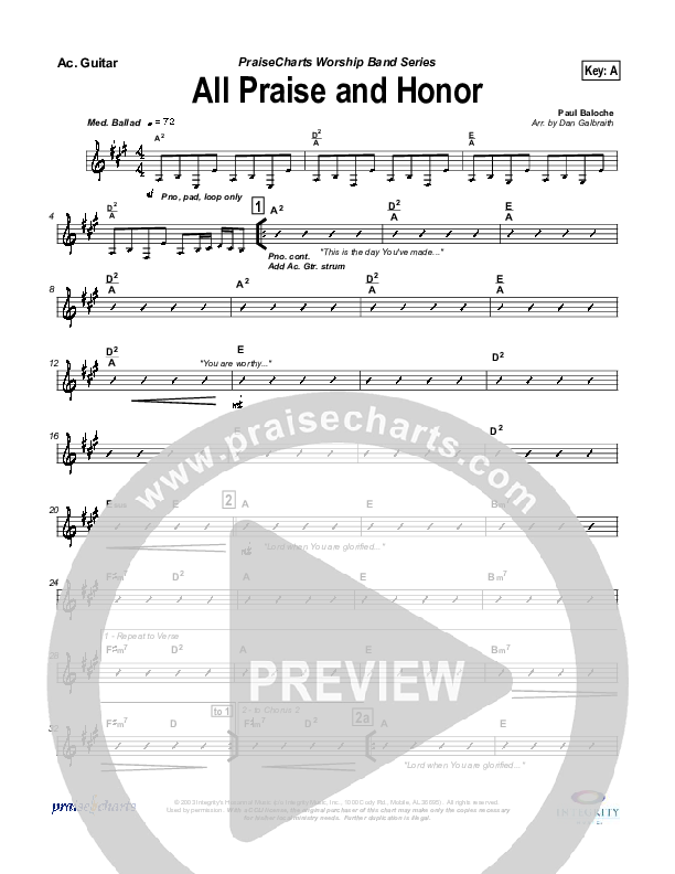 All Praise and Honor Rhythm Chart (Paul Baloche)