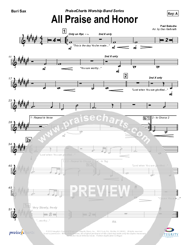 All Praise and Honor Bari Sax (Paul Baloche)