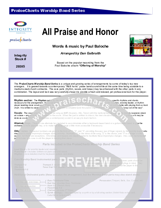 All Praise and Honor Cover Sheet (Paul Baloche)