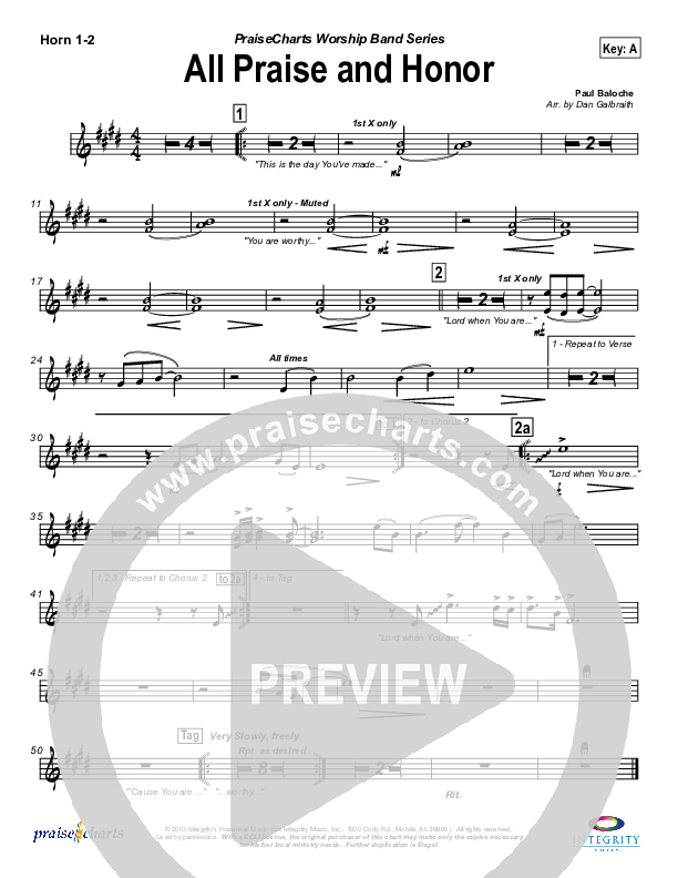 All Praise and Honor French Horn 1/2 (Paul Baloche)