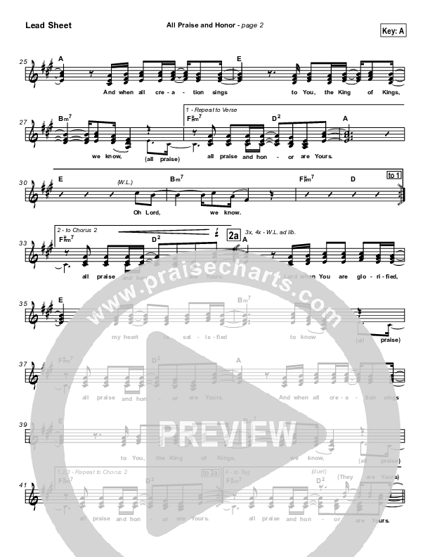 All Praise and Honor Lead Sheet (SAT) (Paul Baloche)