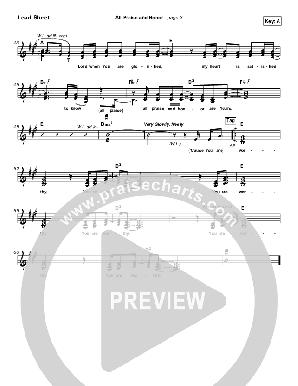 All Praise and Honor Lead Sheet (SAT) (Paul Baloche)