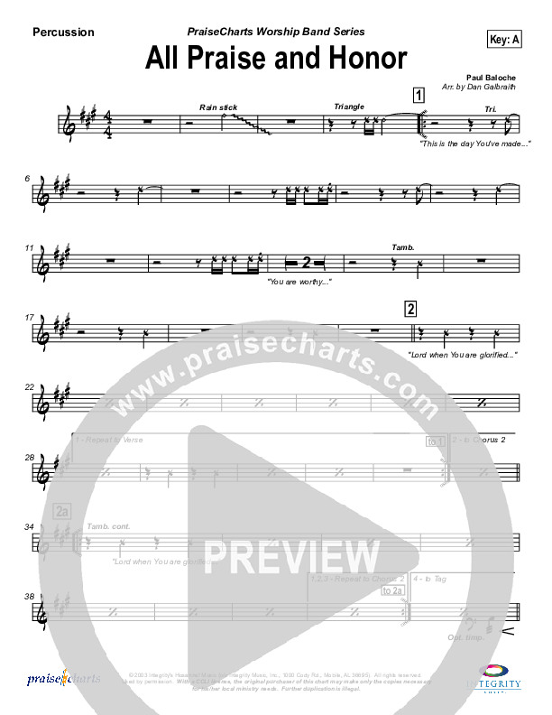 All Praise and Honor Percussion (Paul Baloche)