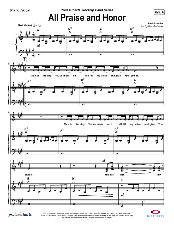 All Praise and Honor Piano/Vocal (SATB) (Paul Baloche)
