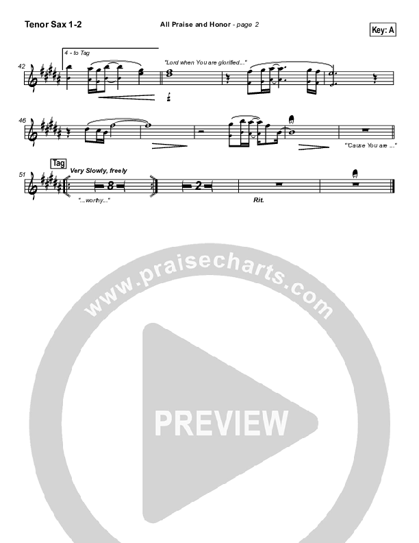 All Praise and Honor Tenor Sax 1/2 (Paul Baloche)