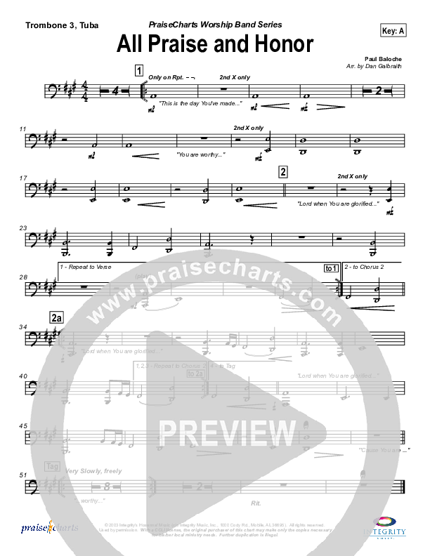 All Praise and Honor Trombone 3/Tuba (Paul Baloche)