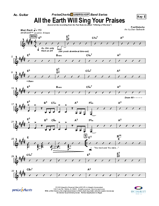 All The Earth Will Sing Your Praises Acoustic Guitar (Paul Baloche)