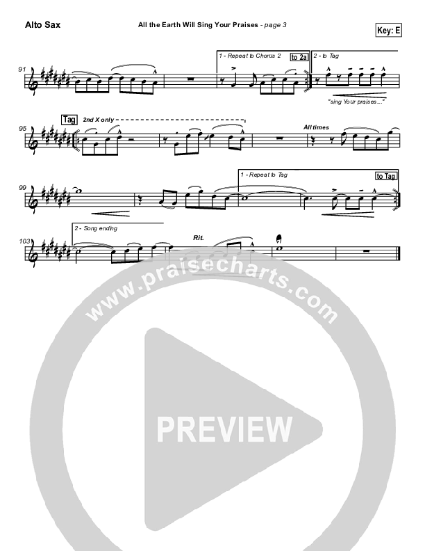 All The Earth Will Sing Your Praises Alto Sax (Paul Baloche)