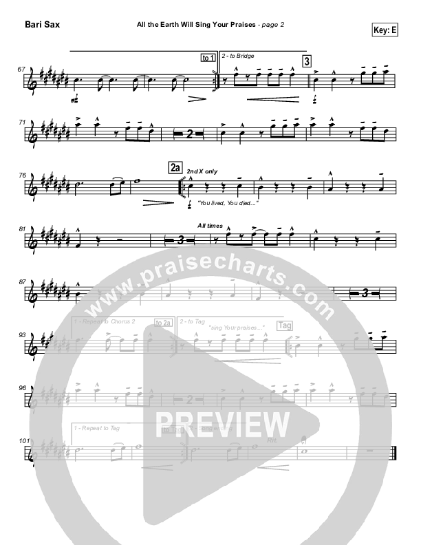 All The Earth Will Sing Your Praises Bari Sax (Paul Baloche)