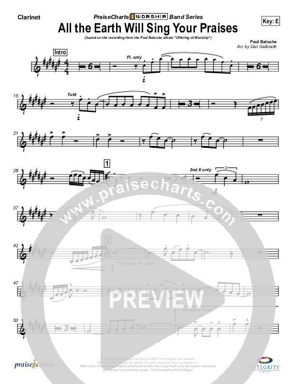All The Earth Will Sing Your Praises Clarinet (Paul Baloche)