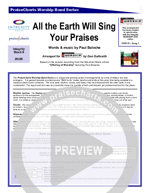 All The Earth Will Sing Your Praises Orchestration (Paul Baloche)
