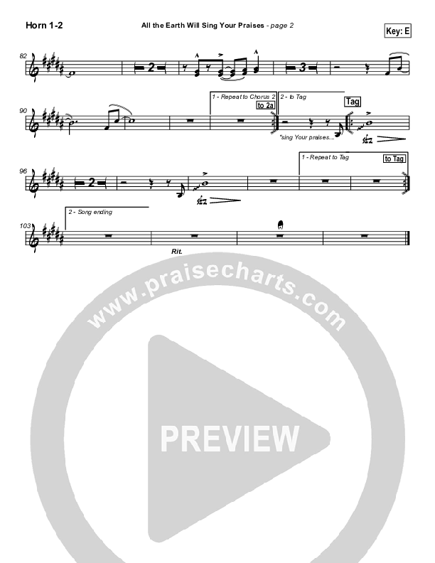 All The Earth Will Sing Your Praises French Horn 1/2 (Paul Baloche)