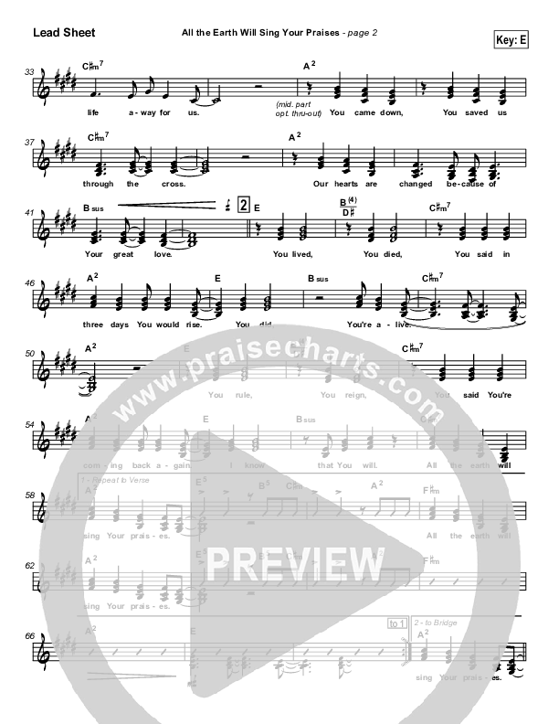 All The Earth Will Sing Your Praises Lead Sheet (SAT) (Paul Baloche)