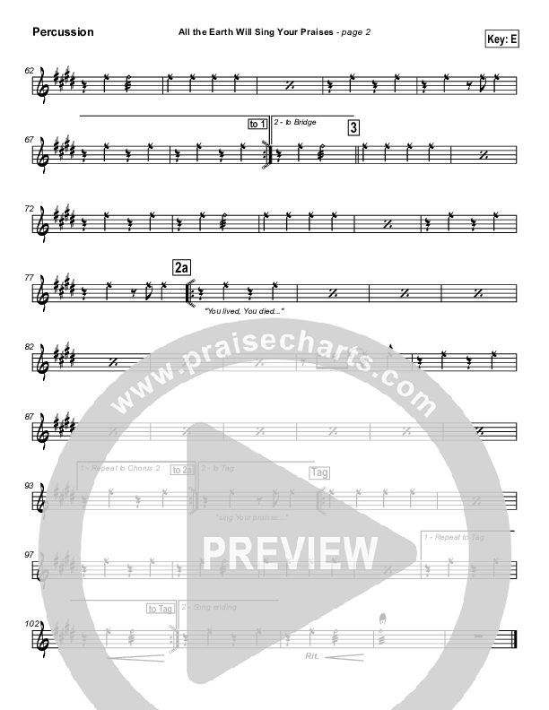 All The Earth Will Sing Your Praises Percussion (Paul Baloche)