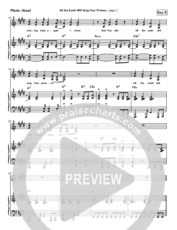 All The Earth Will Sing Your Praises Piano/Vocal (Paul Baloche)