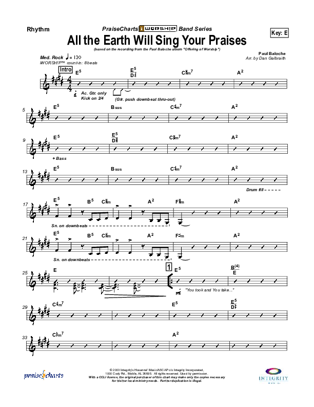 All The Earth Will Sing Your Praises Rhythm Chart (Paul Baloche)