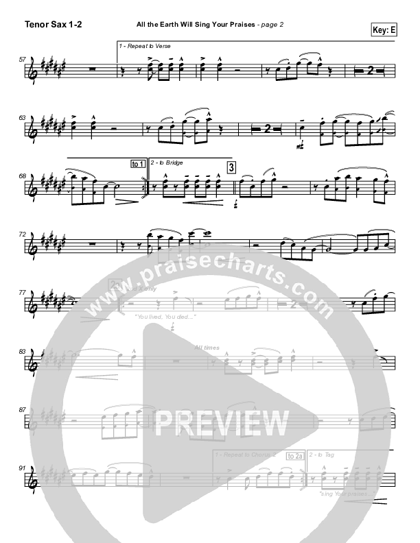All The Earth Will Sing Your Praises Tenor Sax 1/2 (Paul Baloche)