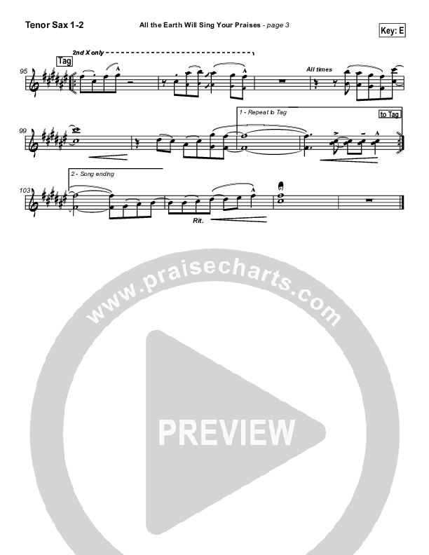 All The Earth Will Sing Your Praises Tenor Sax 1/2 (Paul Baloche)