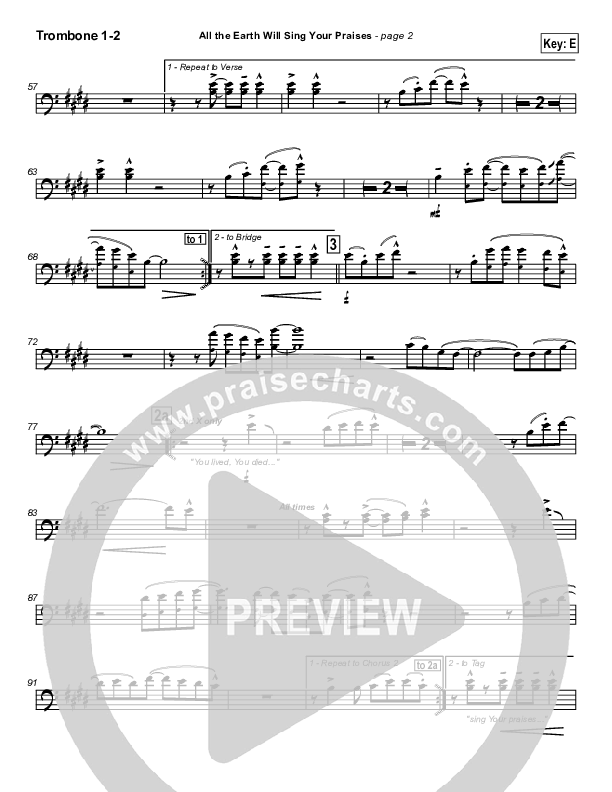 All The Earth Will Sing Your Praises Trombone 1/2 (Paul Baloche)