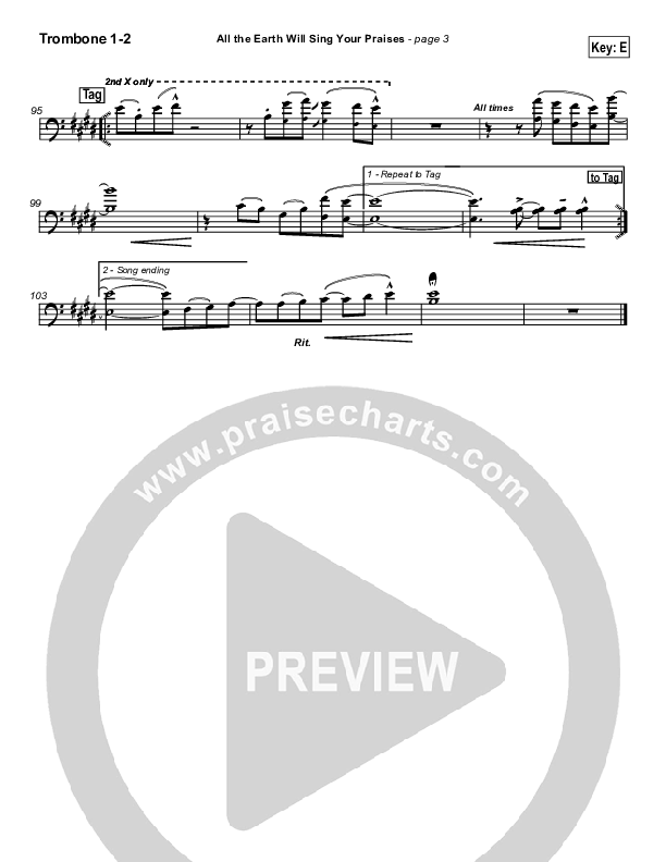 All The Earth Will Sing Your Praises Trombone 1/2 (Paul Baloche)