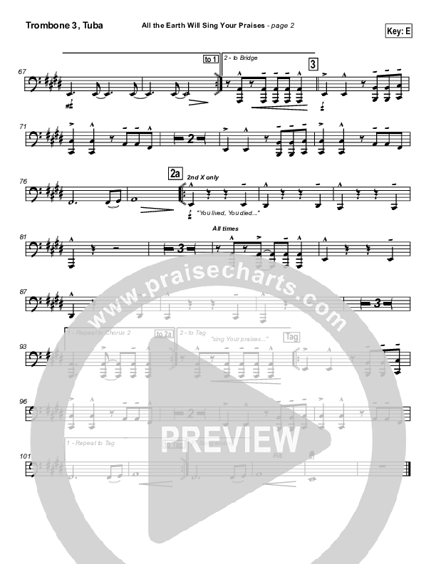 All The Earth Will Sing Your Praises Trombone 3/Tuba (Paul Baloche)