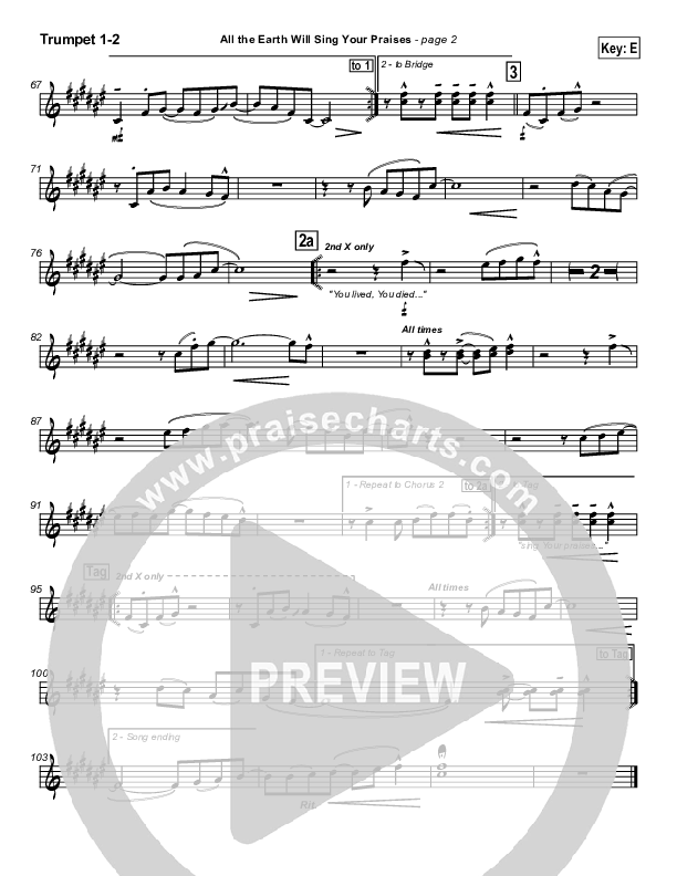 All The Earth Will Sing Your Praises Trumpet 1,2 (Paul Baloche)