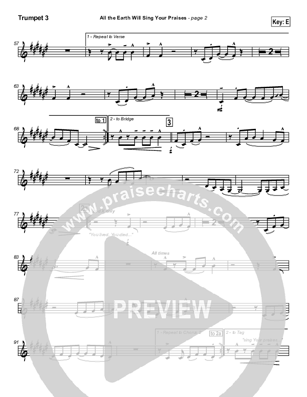 All The Earth Will Sing Your Praises Trumpet 3 (Paul Baloche)
