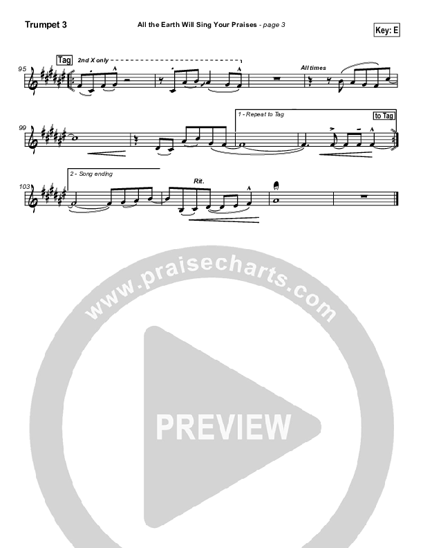 All The Earth Will Sing Your Praises Trumpet 3 (Paul Baloche)