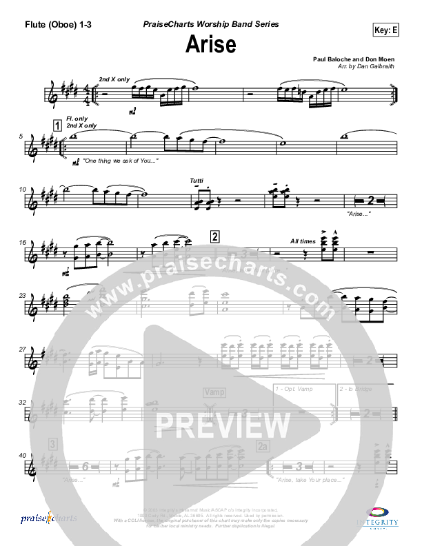 Arise Flute/Oboe 1/2/3 (Paul Baloche)
